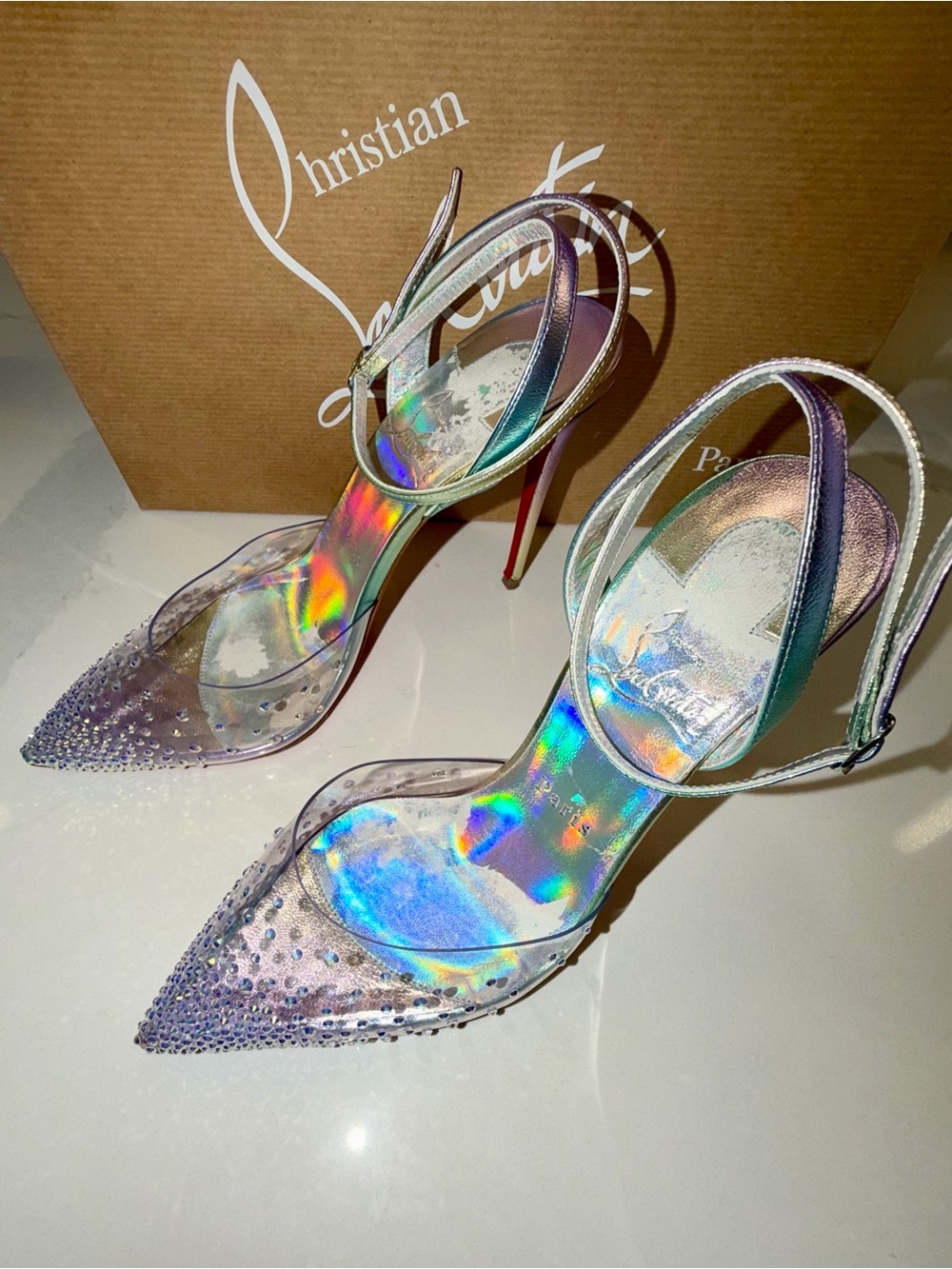Christian Louboutin - Spikaqueen Crystal Pointed Toe Slingback Heels -Vers Multi - Picture 7 of 17